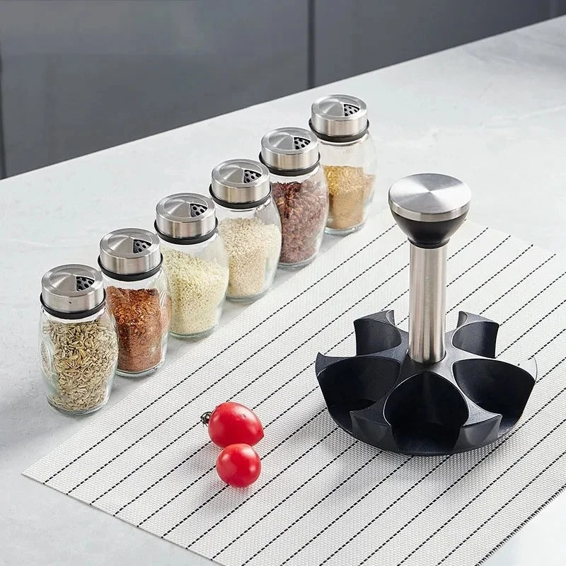 360° Spice Jar Organizer | Stainless Steel Lid Masala Rack