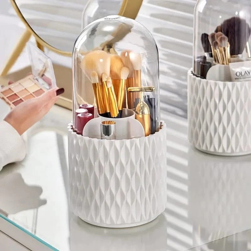 Sleek 360° Spinning Makeup Brush Holder | Dust-Proof Beauty Organizer