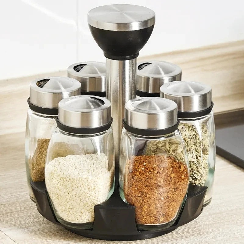360° Spice Jar Organizer | Stainless Steel Lid Masala Rack