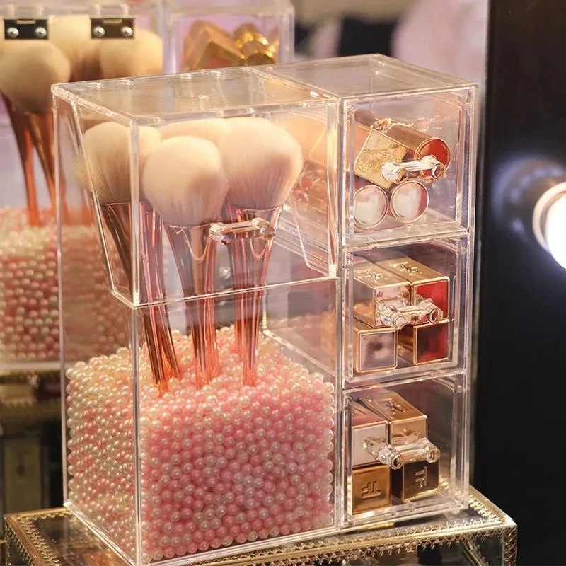 Acrylic Makeup Brush Organizer with Drawer | Transparent Cosmetic Storage