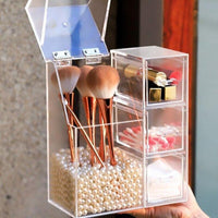 Acrylic Makeup Brush Organizer with Drawer | Transparent Cosmetic Storage