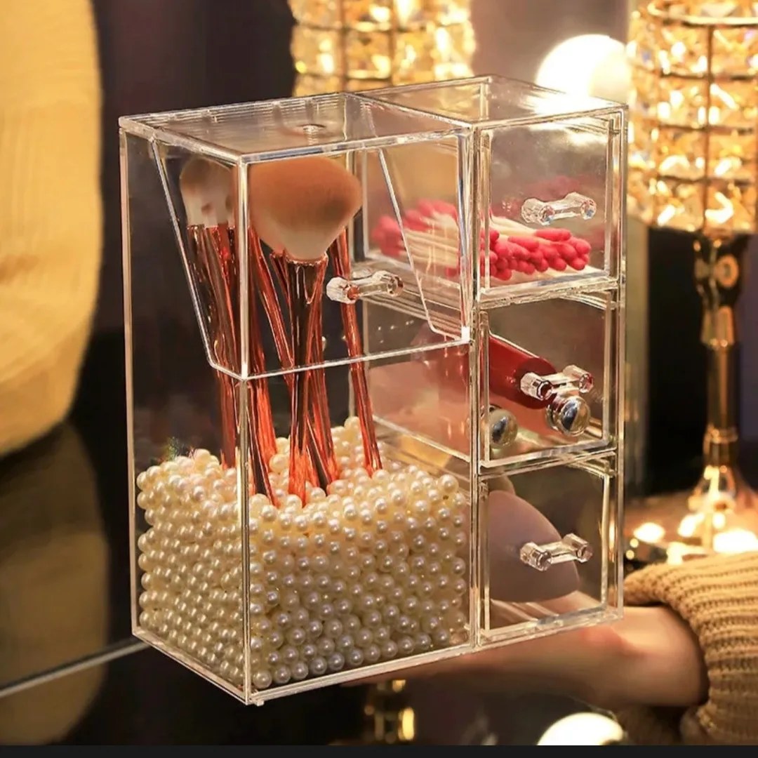 Acrylic Makeup Brush Organizer with Drawer | Transparent Cosmetic Storage
