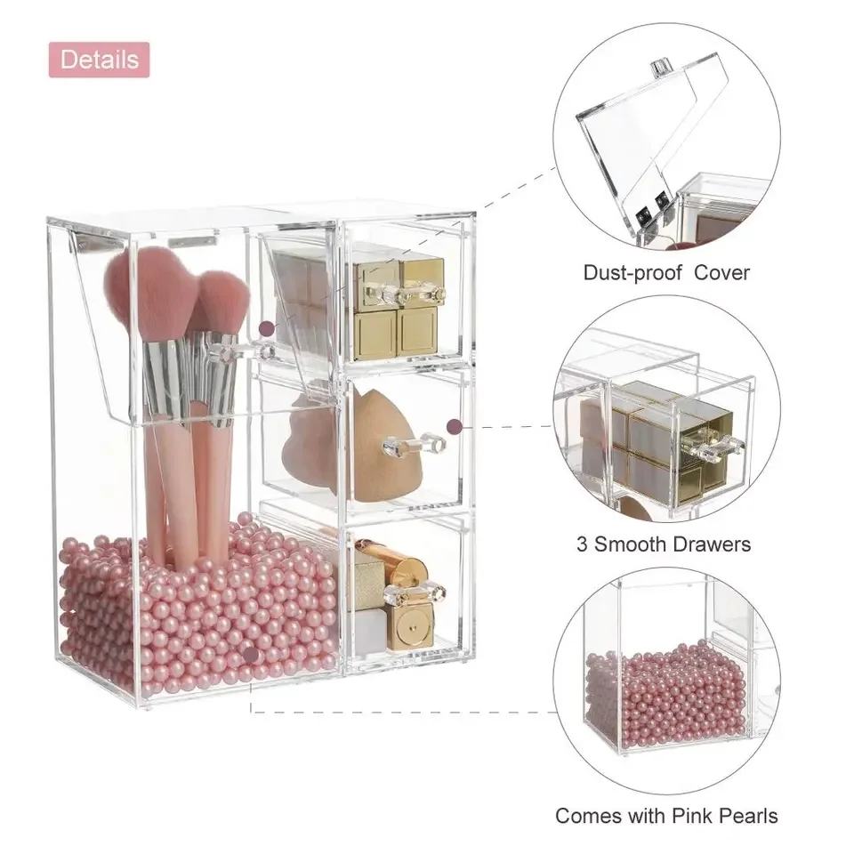 Acrylic Makeup Brush Organizer with Drawer | Transparent Cosmetic Storage