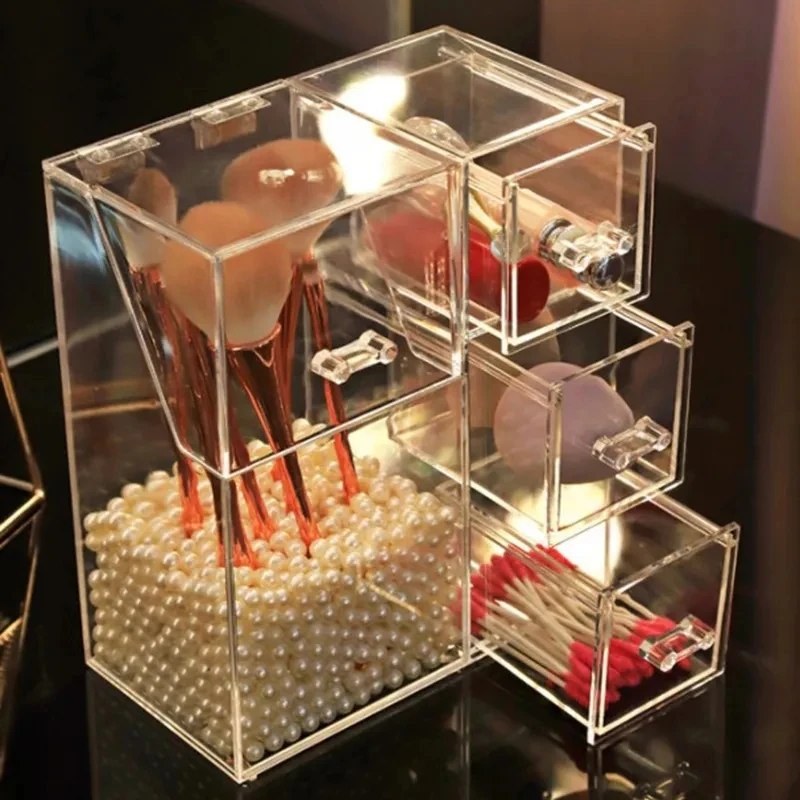 Acrylic Makeup Brush Organizer with Drawer | Transparent Cosmetic Storage