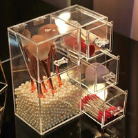 Acrylic Makeup Brush Organizer with Drawer | Transparent Cosmetic Storage