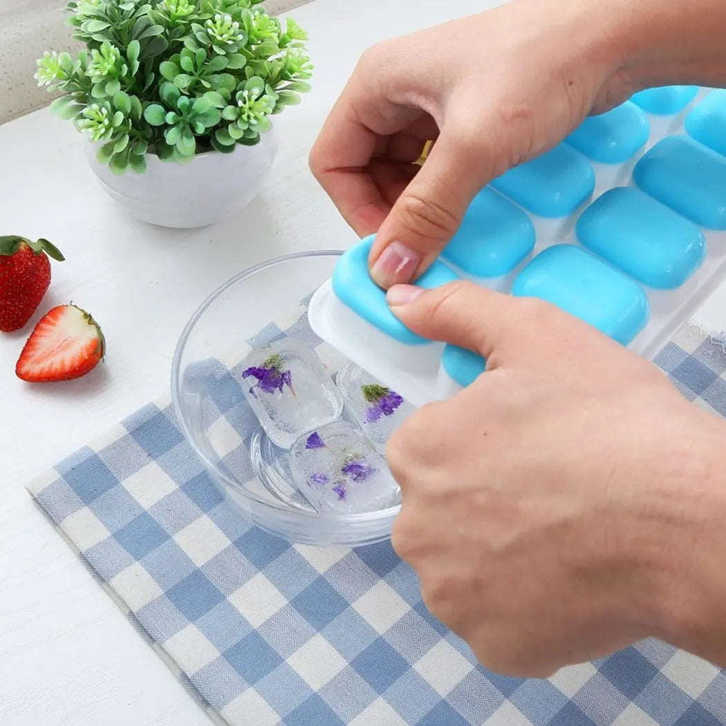 14 Grid Silicone Ice Cube Tray With Lid