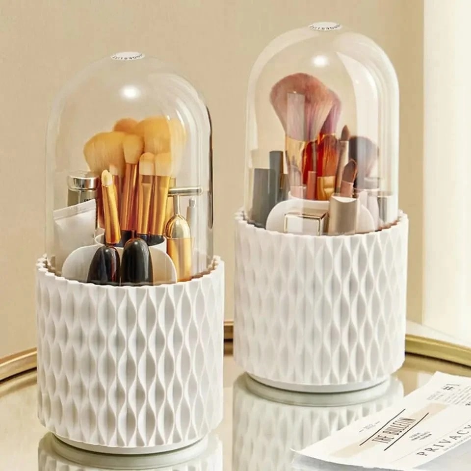 Sleek 360° Spinning Makeup Brush Holder | Dust-Proof Beauty Organizer