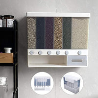 6 in 1 Wall Mounted Food Dispenser | Airtight Cereal & Grain Storage Container for Kitchen Organization
